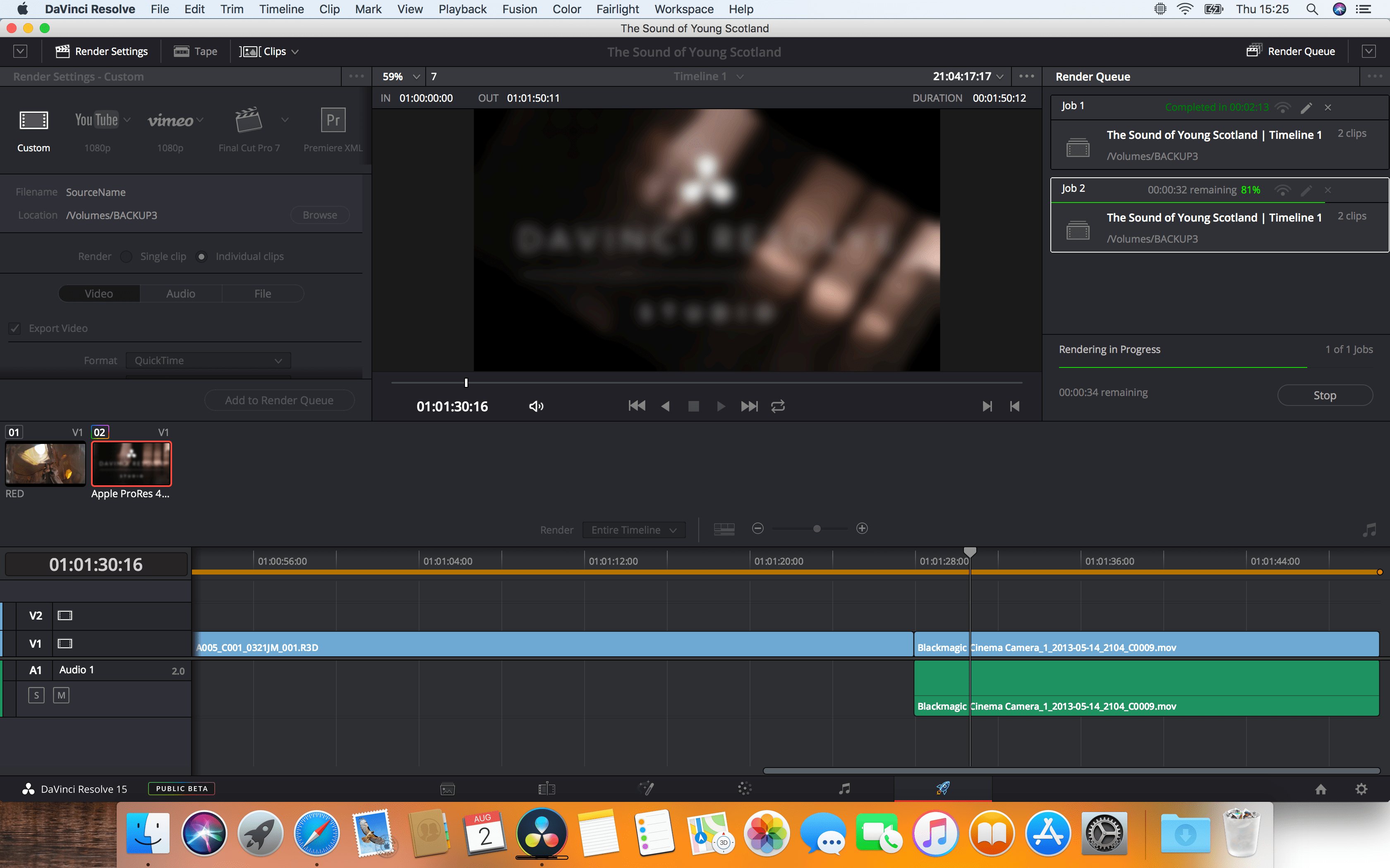 ProRes 422HQ With 3 Nodes and NR - Without GPU - render